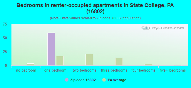 Bedrooms in renter-occupied apartments in State College, PA (16802) 