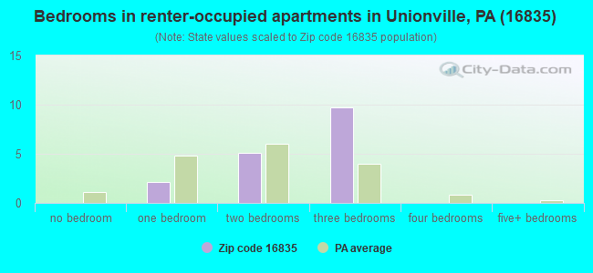 Bedrooms in renter-occupied apartments in Unionville, PA (16835) 