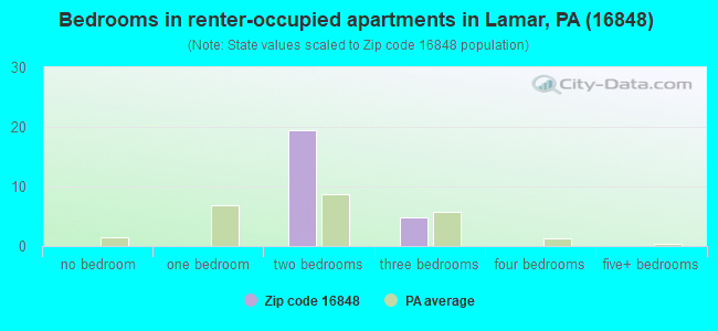 Bedrooms in renter-occupied apartments in Lamar, PA (16848) 