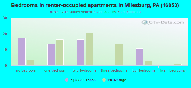 Bedrooms in renter-occupied apartments in Milesburg, PA (16853) 
