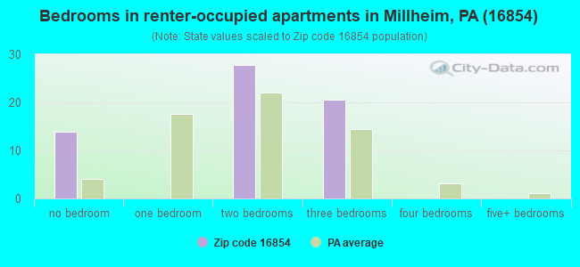 Bedrooms in renter-occupied apartments in Millheim, PA (16854) 