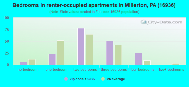 Bedrooms in renter-occupied apartments in Millerton, PA (16936) 
