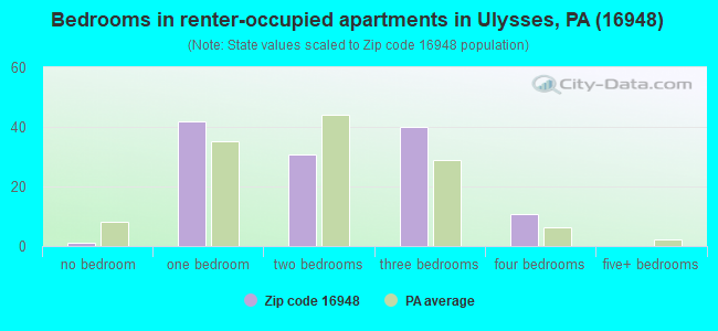 Bedrooms in renter-occupied apartments in Ulysses, PA (16948) 