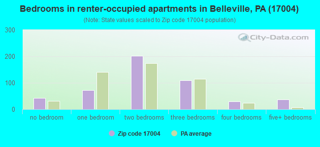 Bedrooms in renter-occupied apartments in Belleville, PA (17004) 