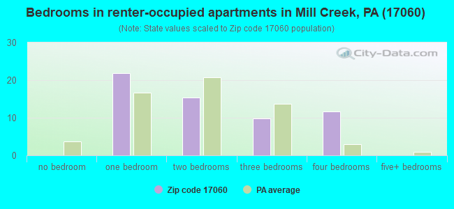 Bedrooms in renter-occupied apartments in Mill Creek, PA (17060) 