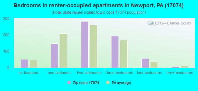Bedrooms in renter-occupied apartments in Newport, PA (17074) 
