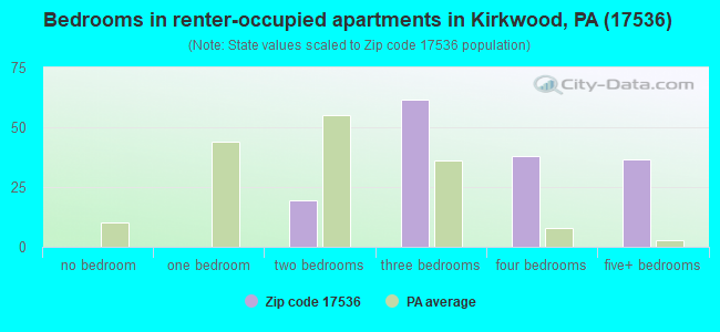Bedrooms in renter-occupied apartments in Kirkwood, PA (17536) 