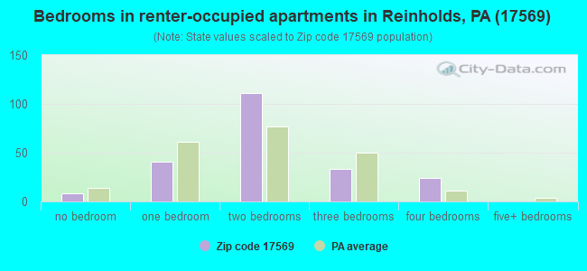 Bedrooms in renter-occupied apartments in Reinholds, PA (17569) 