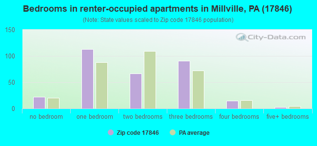 Bedrooms in renter-occupied apartments in Millville, PA (17846) 