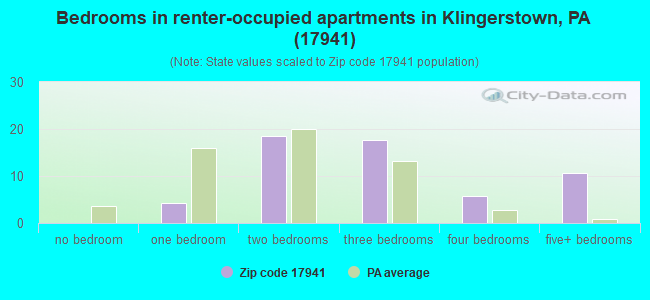 Bedrooms in renter-occupied apartments in Klingerstown, PA (17941) 