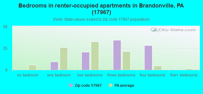 Bedrooms in renter-occupied apartments in Brandonville, PA (17967) 