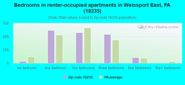 Bedrooms in renter-occupied apartments in Weissport East, PA (18235) 