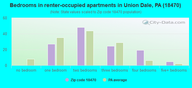 Bedrooms in renter-occupied apartments in Union Dale, PA (18470) 