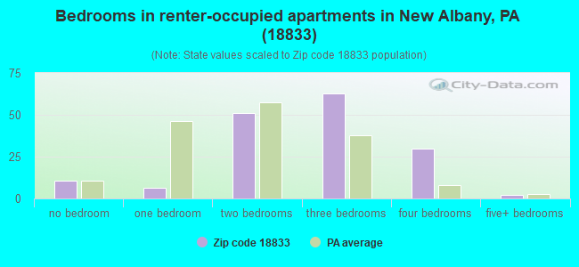 Bedrooms in renter-occupied apartments in New Albany, PA (18833) 