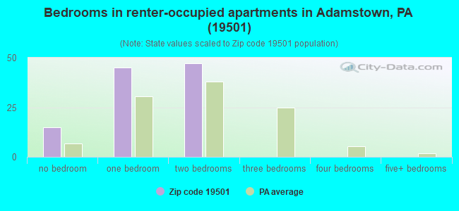 Bedrooms in renter-occupied apartments in Adamstown, PA (19501) 