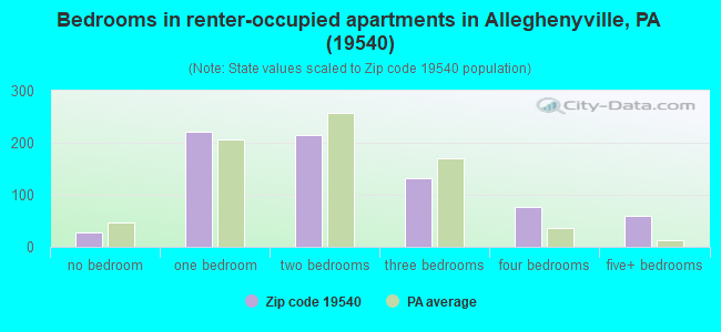 Bedrooms in renter-occupied apartments in Alleghenyville, PA (19540) 