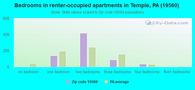Bedrooms in renter-occupied apartments in Temple, PA (19560) 