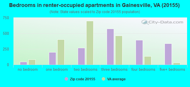 Bedrooms in renter-occupied apartments in Gainesville, VA (20155) 