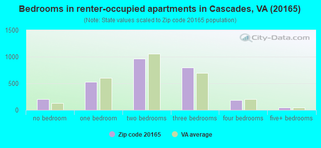 Bedrooms in renter-occupied apartments in Cascades, VA (20165) 