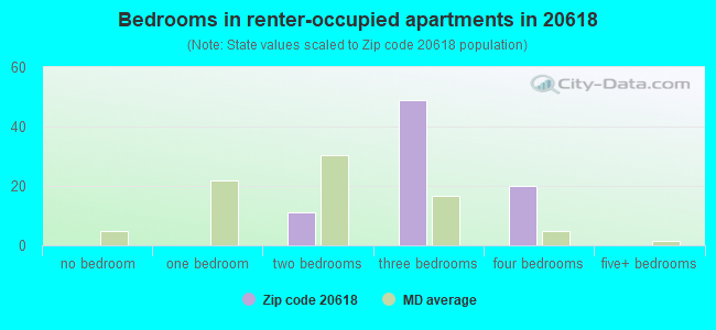 Bedrooms in renter-occupied apartments in 20618 