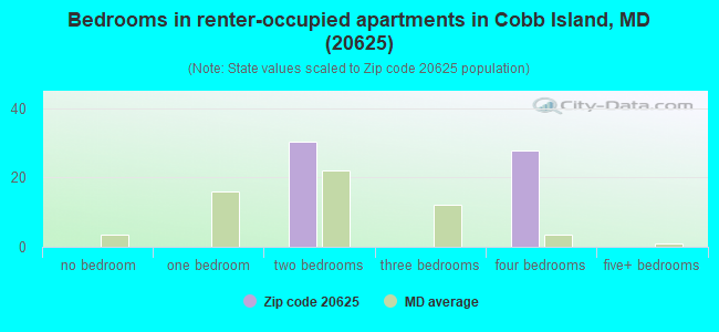 Bedrooms in renter-occupied apartments in Cobb Island, MD (20625) 