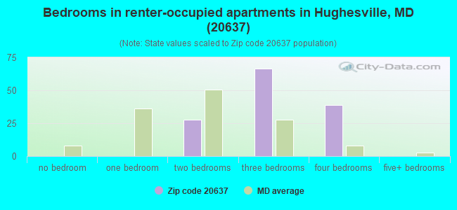 Bedrooms in renter-occupied apartments in Hughesville, MD (20637) 