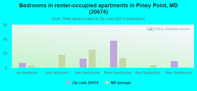 Bedrooms in renter-occupied apartments in Piney Point, MD (20674) 