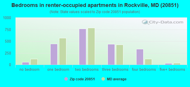 Bedrooms in renter-occupied apartments in Rockville, MD (20851) 