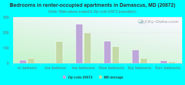 Bedrooms in renter-occupied apartments in Damascus, MD (20872) 