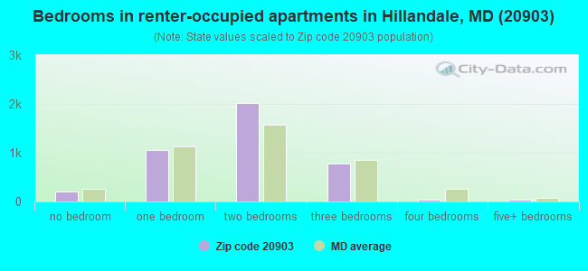 Bedrooms in renter-occupied apartments in Hillandale, MD (20903) 