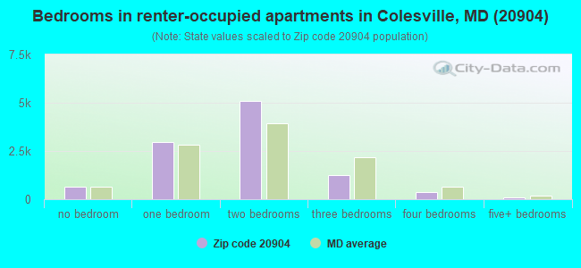 Bedrooms in renter-occupied apartments in Colesville, MD (20904) 