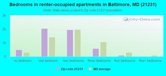 Bedrooms in renter-occupied apartments in Baltimore, MD (21231) 
