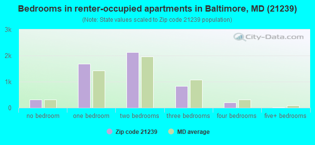 Bedrooms in renter-occupied apartments in Baltimore, MD (21239) 