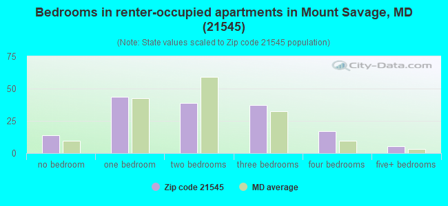 Bedrooms in renter-occupied apartments in Mount Savage, MD (21545) 