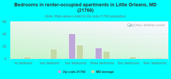 Bedrooms in renter-occupied apartments in Little Orleans, MD (21766) 