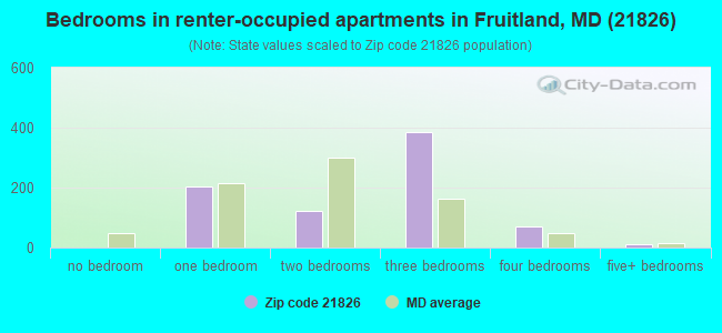 Bedrooms in renter-occupied apartments in Fruitland, MD (21826) 
