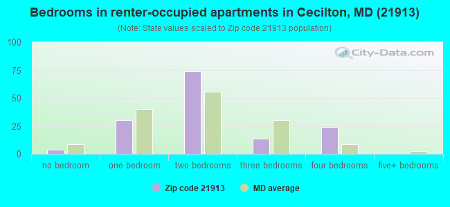 Bedrooms in renter-occupied apartments in Cecilton, MD (21913) 