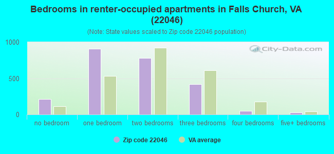 Bedrooms in renter-occupied apartments in Falls Church, VA (22046) 