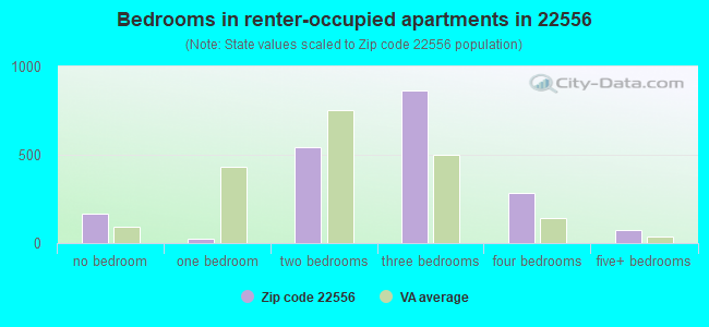 Bedrooms in renter-occupied apartments in 22556 
