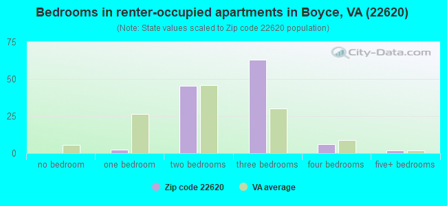 Bedrooms in renter-occupied apartments in Boyce, VA (22620) 