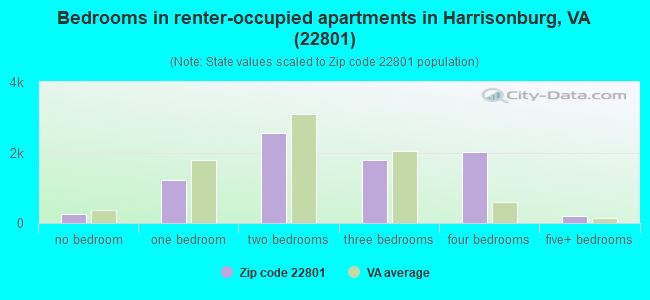 Bedrooms in renter-occupied apartments in Harrisonburg, VA (22801) 
