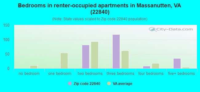 Bedrooms in renter-occupied apartments in Massanutten, VA (22840) 