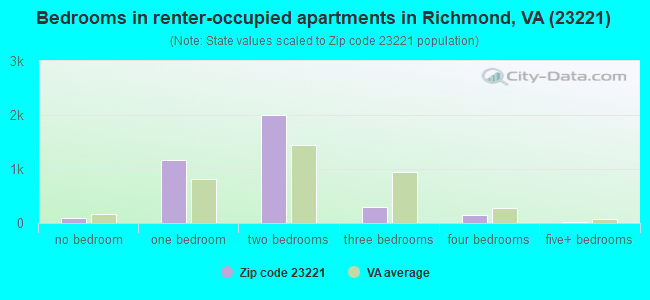Bedrooms in renter-occupied apartments in Richmond, VA (23221) 