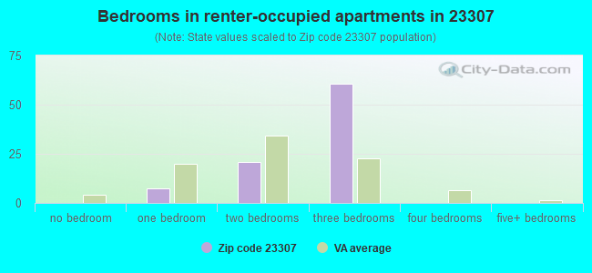 Bedrooms in renter-occupied apartments in 23307 