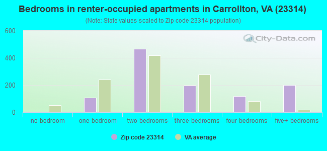 Bedrooms in renter-occupied apartments in Carrollton, VA (23314) 