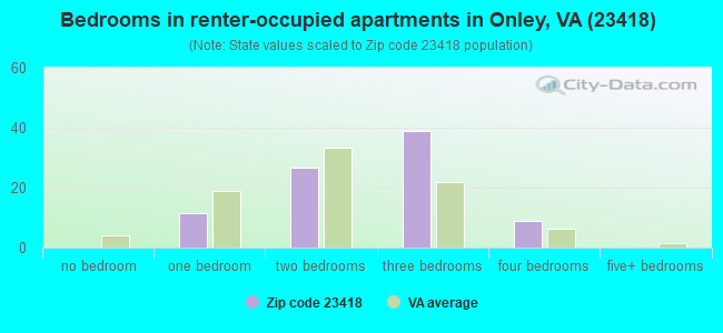 Bedrooms in renter-occupied apartments in Onley, VA (23418) 