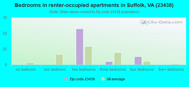 Bedrooms in renter-occupied apartments in Suffolk, VA (23438) 