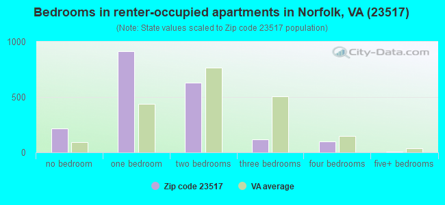 Bedrooms in renter-occupied apartments in Norfolk, VA (23517) 