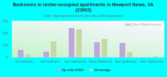 Bedrooms in renter-occupied apartments in Newport News, VA (23603) 