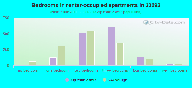 Bedrooms in renter-occupied apartments in 23692 